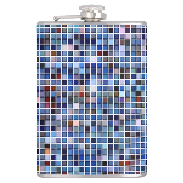 Funky Blue 'Bathroom Tiles' Flachmann (Vorderseite)