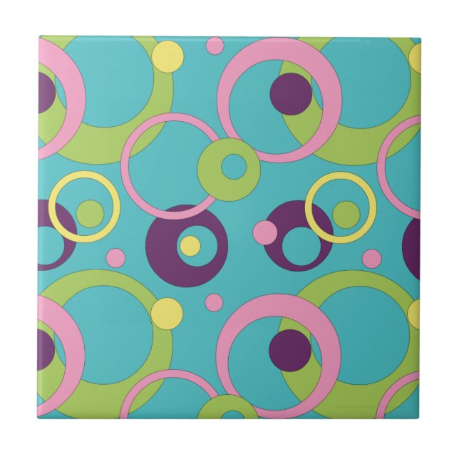 Funky Blue Circles Tile Fliese (Vorderseite)