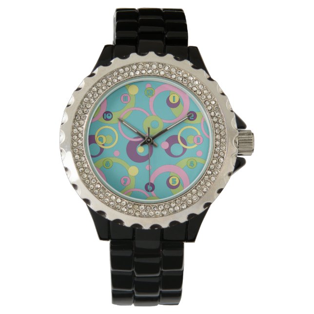 Funky Blue Circles Watch Armbanduhr (Vorderseite)