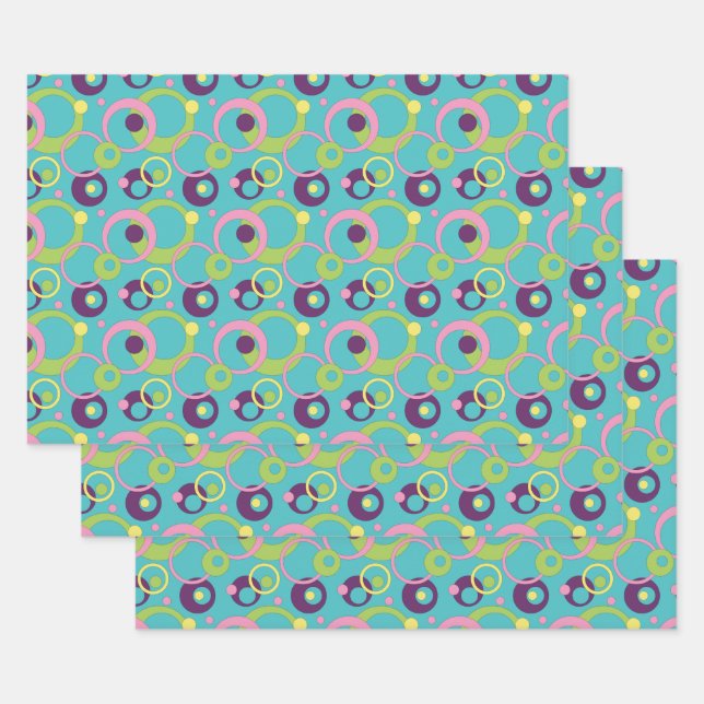 Funky Blue Circles Wrapping Paper Set Geschenkpapier Set (Set)