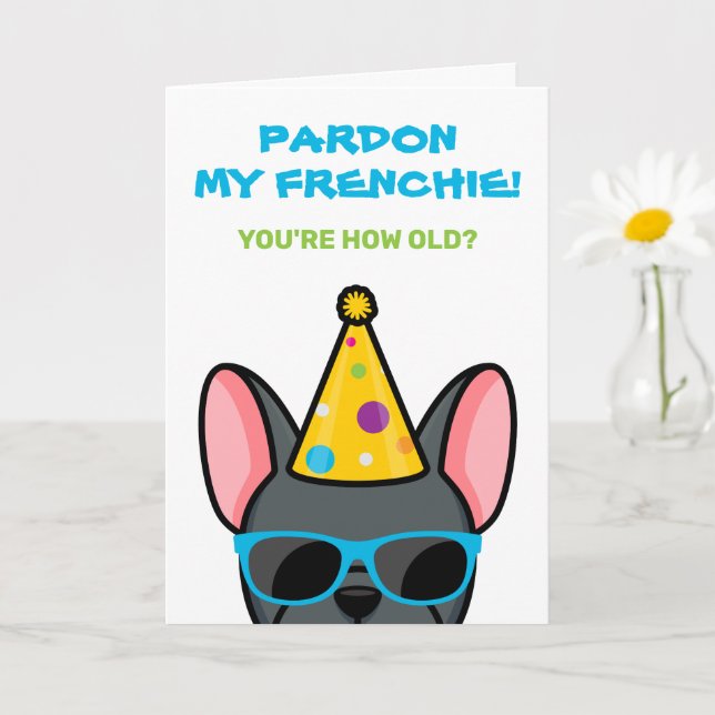 Funky Blue French Bulldog Frenchie Carte d'anniver (Petite plante)