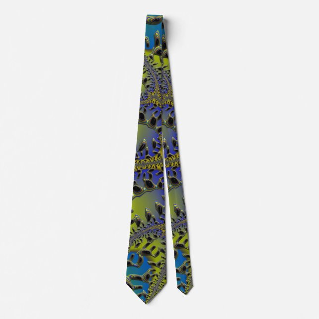 Funky Blue Green Seaweads Fraktal Abstrakt Krawatte (Vorderseite)