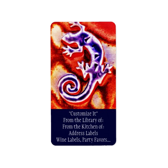 Funky Blue Lila Orange Lizard Gecko Southwestern Adressaufkleber (Vorne)