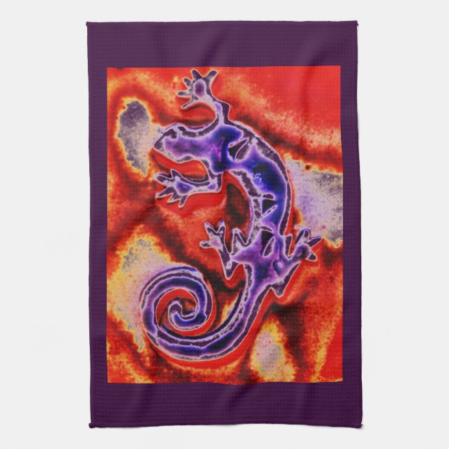 Funky Blue Lila Orange Lizard Gecko Southwestern Handtuch (Vertikal)