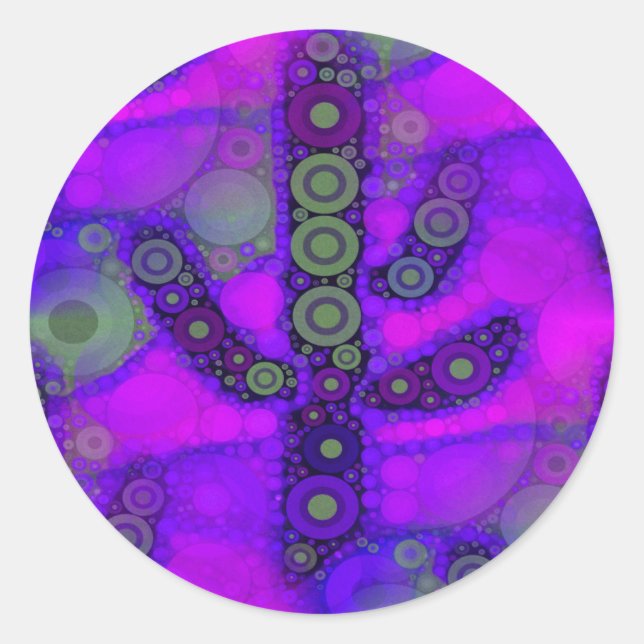 Funky Blue Lila Saguaro Cactus Mosaic Runder Aufkleber (Vorderseite)