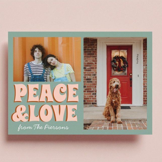 Funky Blue Pink Peace and Liebe Foto Weihnachten Karte (Von Creator hochgeladen)