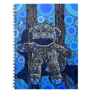 Funky Blue Sock Monkey Circles Bubbles Pop Art Notizblock