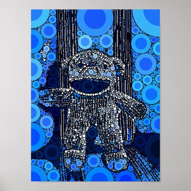 Funky Blue Sock Monkey Circles Bubbles Pop Art Poster (Vorne)