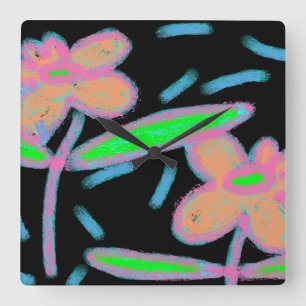 Funky Blume Abstrakt Art Quadratische Wanduhr