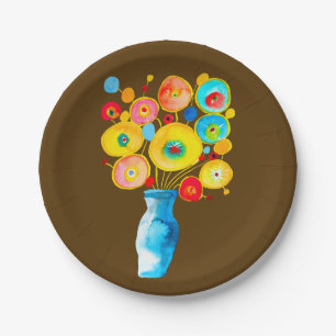 Funky Blume Aquarellkunst Pappteller