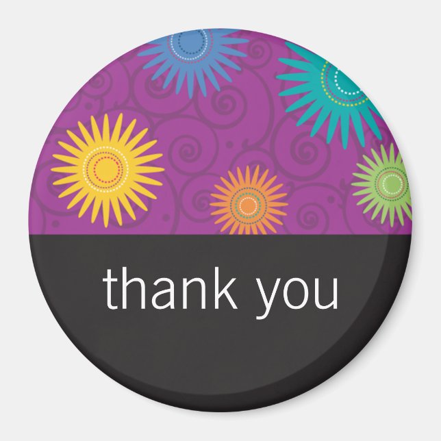 Funky Blume auf Lila Magnet (Vorne)