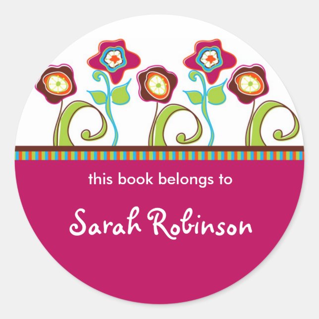 Funky Blume Book Labels Runder Aufkleber (Vorderseite)