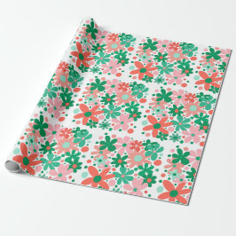 Funky Blume in Grün, Pfirsich und Korallen Geschenkpapier