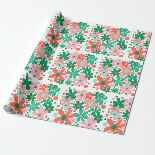 Funky Blume in Grün, Pfirsich und Korallen Geschenkpapier