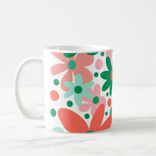 Funky Blume in Grün, Pfirsich und Korallen Kaffeetasse