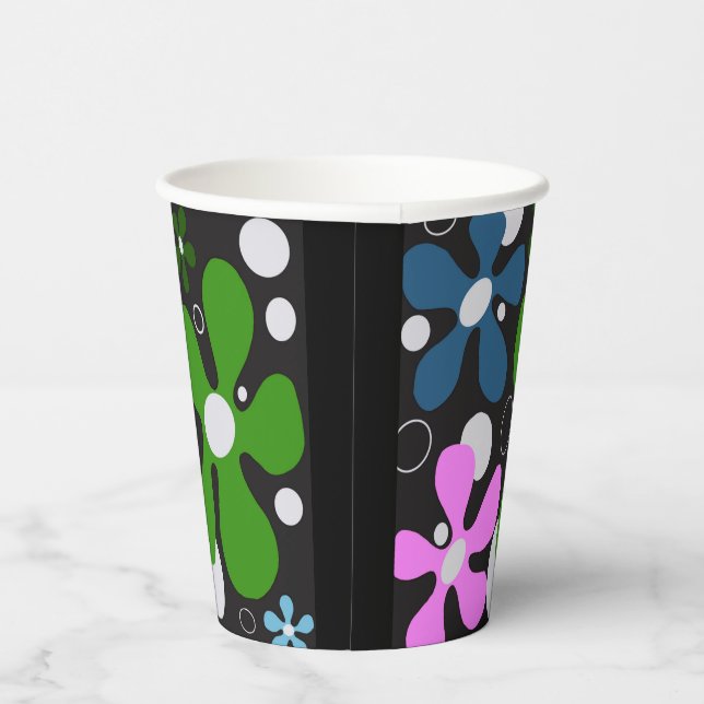 Funky Blume in Grün, Rosa und Blau Pappbecher (Rechts)