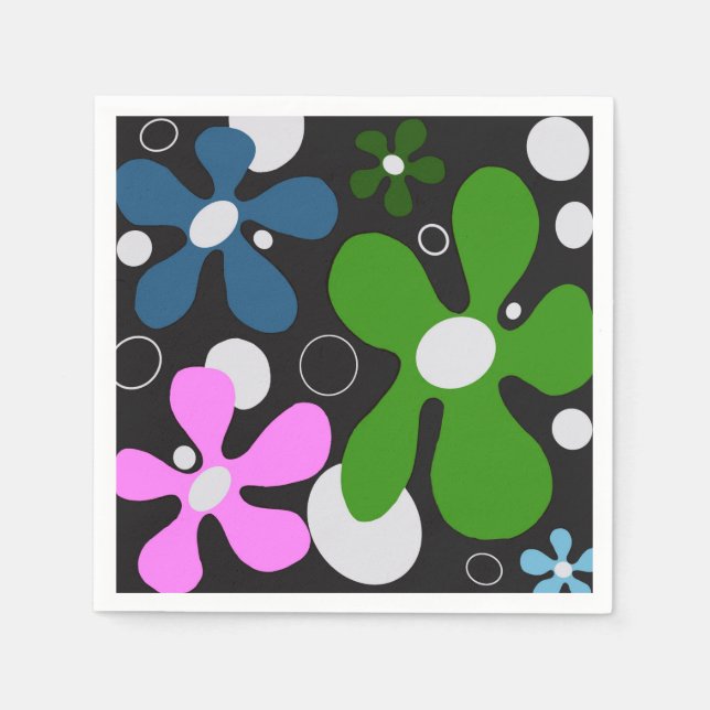 Funky Blume in Grün, Rosa und Blau Serviette (Vorderseite)