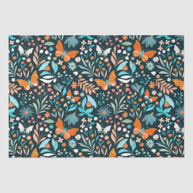 Funky Blume und Schmetterlinge Seidenpapier (Vorderseite)