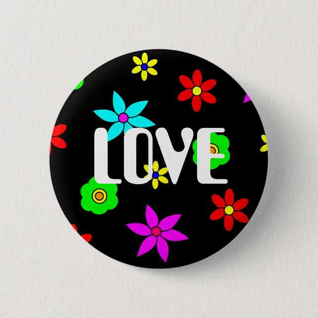 Funky Blumen-Liebe-Explosion Button (Vorderseite)