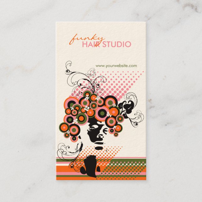 Funky Blüten-Haar-BlumenMod kreist Retro Visitenkarte (Vorderseite)