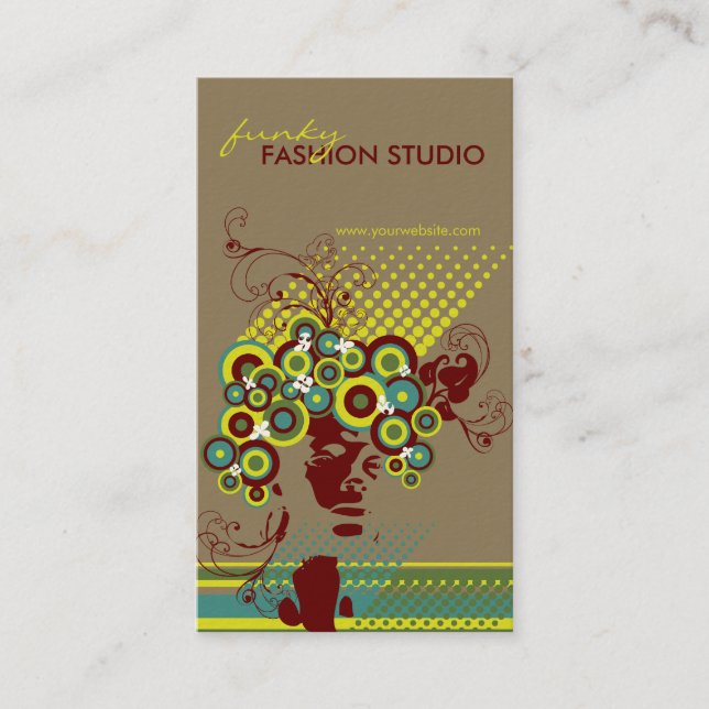 Funky Blüten-Haar-BlumenMod kreist Retro Visitenkarte (Vorderseite)