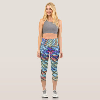 Funky Boho Farbige Psychedelische Wellen Abstrakte Capri Leggings