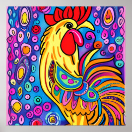 Funky Boho Rooster Farm Tierportrait Art Poster