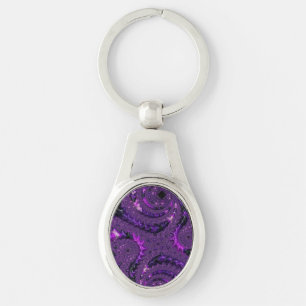 Funky Bold Boho Lila Digital Abstraktes Fraktal Schlüsselanhänger