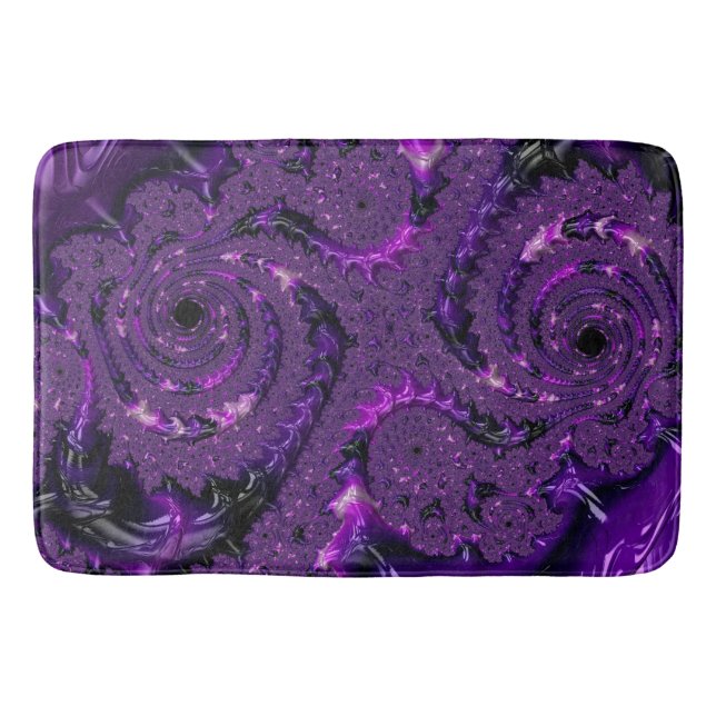 Funky Bold Boho Lila digitales Abstraktes Fraktal Badematte (Vorderseite)