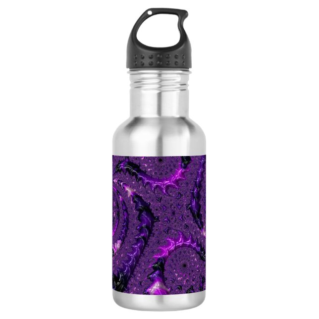 Funky Bold Boho Lila digitales Abstraktes Fraktal Edelstahlflasche (Vorderseite)