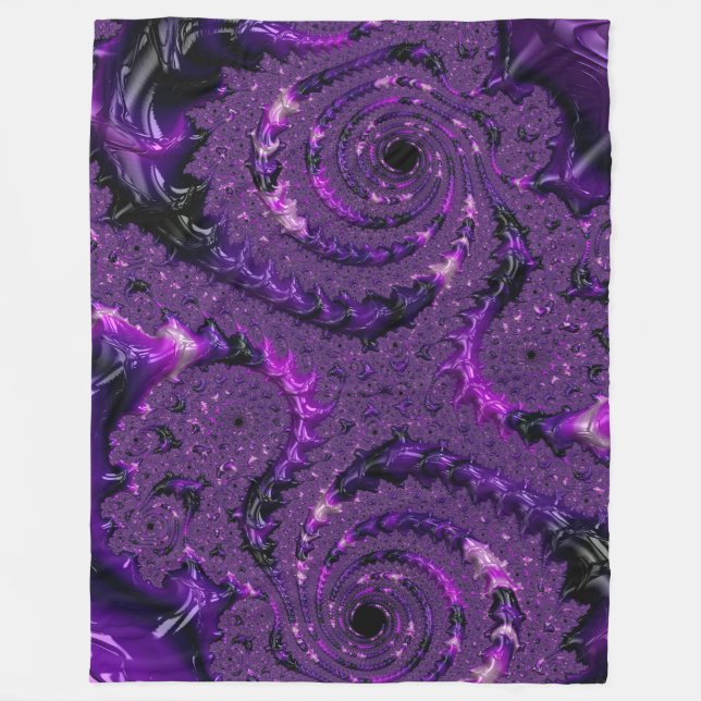 Funky Bold Boho Lila digitales Abstraktes Fraktal Fleecedecke (Vorderseite)