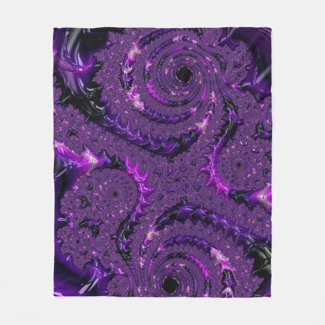 Funky Bold Boho Lila digitales Abstraktes Fraktal Fleecedecke (Vorderseite)