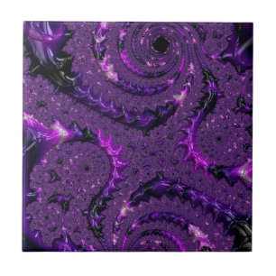 Funky Bold Boho Lila digitales Abstraktes Fraktal Fliese