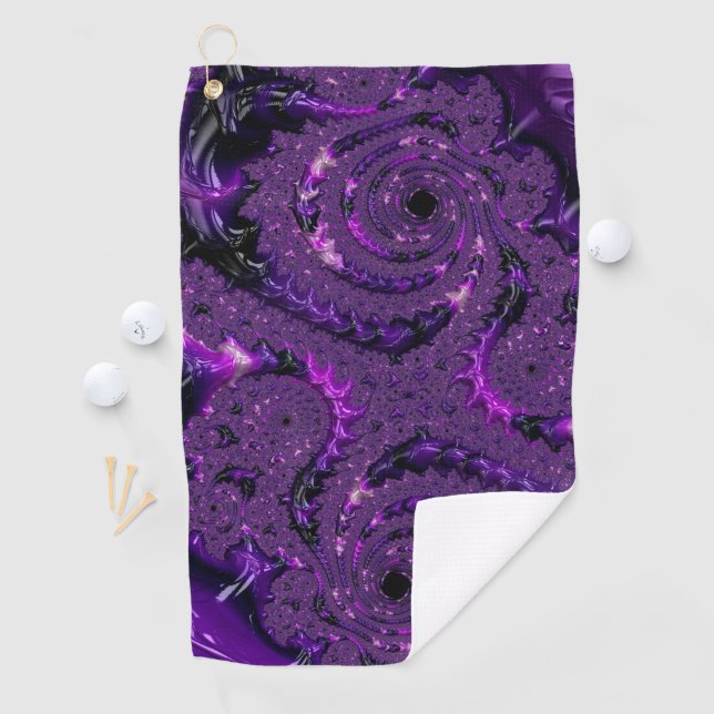 Funky Bold Boho Lila digitales Abstraktes Fraktal Golfhandtuch (Insitu)