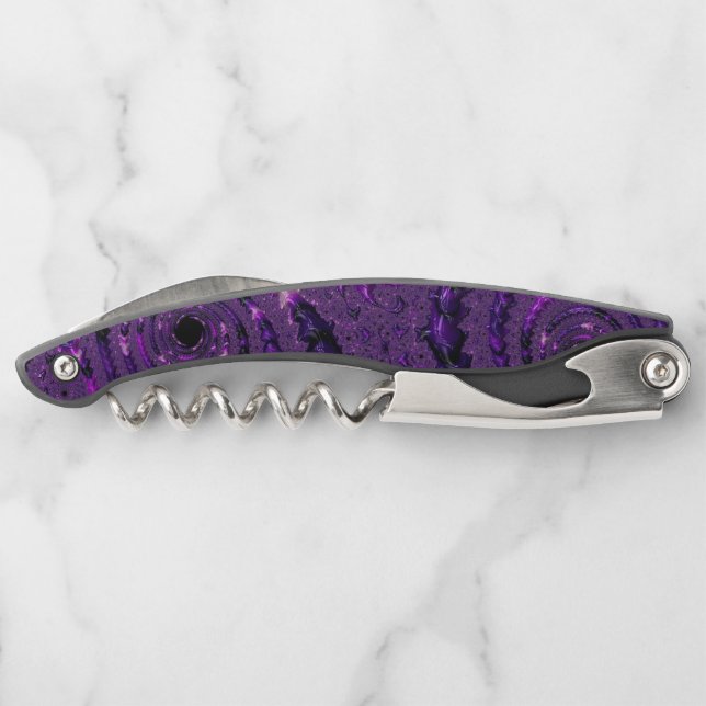 Funky Bold Boho Lila digitales Abstraktes Fraktal Kellnermesser (Rückseite)