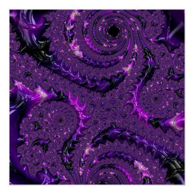 Funky Bold Boho Lila digitales Abstraktes Fraktal Poster (Vorderseite)