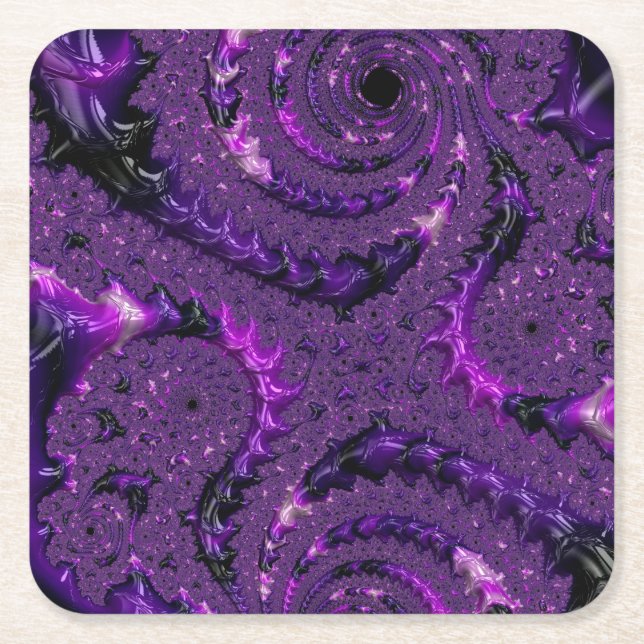 Funky Bold Boho Lila digitales Abstraktes Fraktal Rechteckiger Pappuntersetzer (Vorderseite)