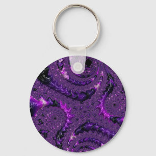 Funky Bold Boho Lila digitales Abstraktes Fraktal Schlüsselanhänger