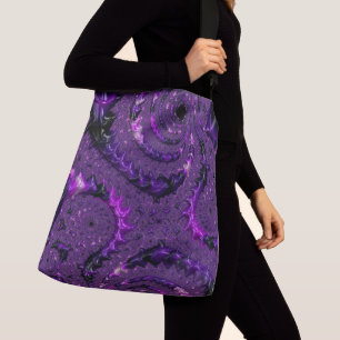 Funky Bold Boho Lila digitales Abstraktes Fraktal Tragetaschen Mit Langen Trägern
