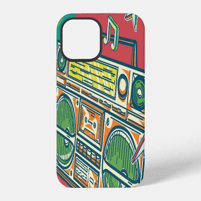 Funky Boom Box Farbdesign iPhone 12 Hülle (Rückseite)