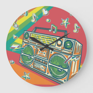 Funky Boom Box Farbiges Design Große Wanduhr