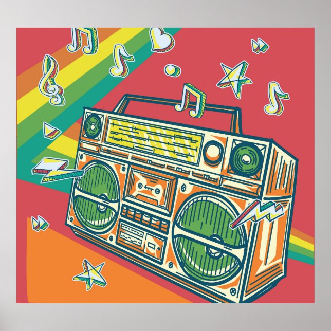 Funky Boom Box Farbiges Design Poster (Vorne)
