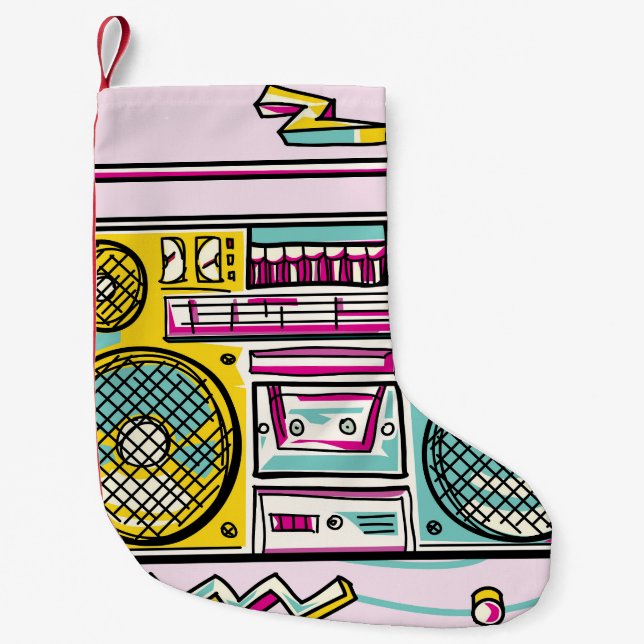Funky Boombox Zeichne Design Kleiner Weihnachtsstrumpf (Vorderseite)
