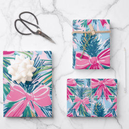 Funky Bow Pink Christmas Bow Pattern Geschenkpapier Set