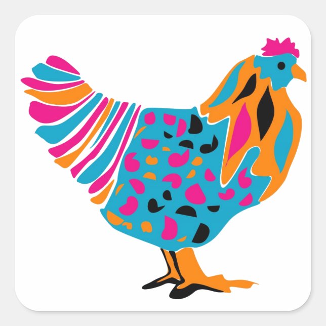 Funky Bright Chicken Quadratischer Aufkleber (Vorderseite)