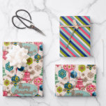 Funky Bright Retro Christmas Geschenkpapier Set<br><div class="desc">Helle Retro-Ornamente auf weißem Hintergrund.</div>