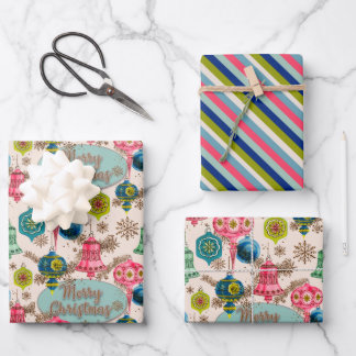 Funky Bright Retro Christmas Geschenkpapier Set