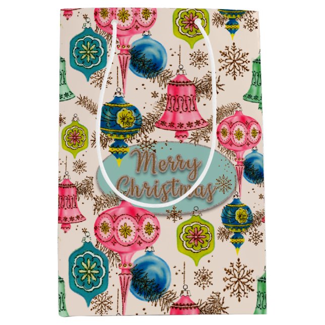 Funky Bright Retro Christmas Mittlere Geschenktüte (Vorderseite)