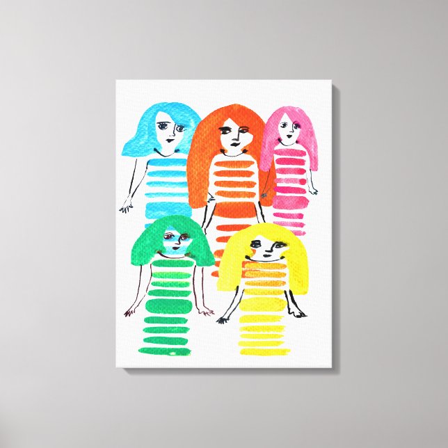 Funky bunt Girl Doll Aquarell Leinwanddruck (Vorderseite)