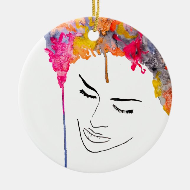 Funky bunt regenbogenfarbene Lady Art Keramik Ornament (Vorne)